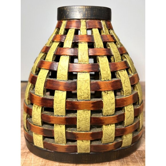 Woven Basket-Style Decorative Vase In Brown & Olive Green - Picture 3 of 7